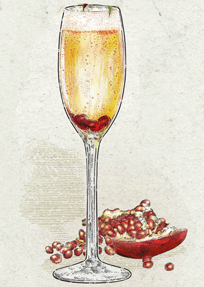 Holiday Cocktail Illustration - New Years Kiss